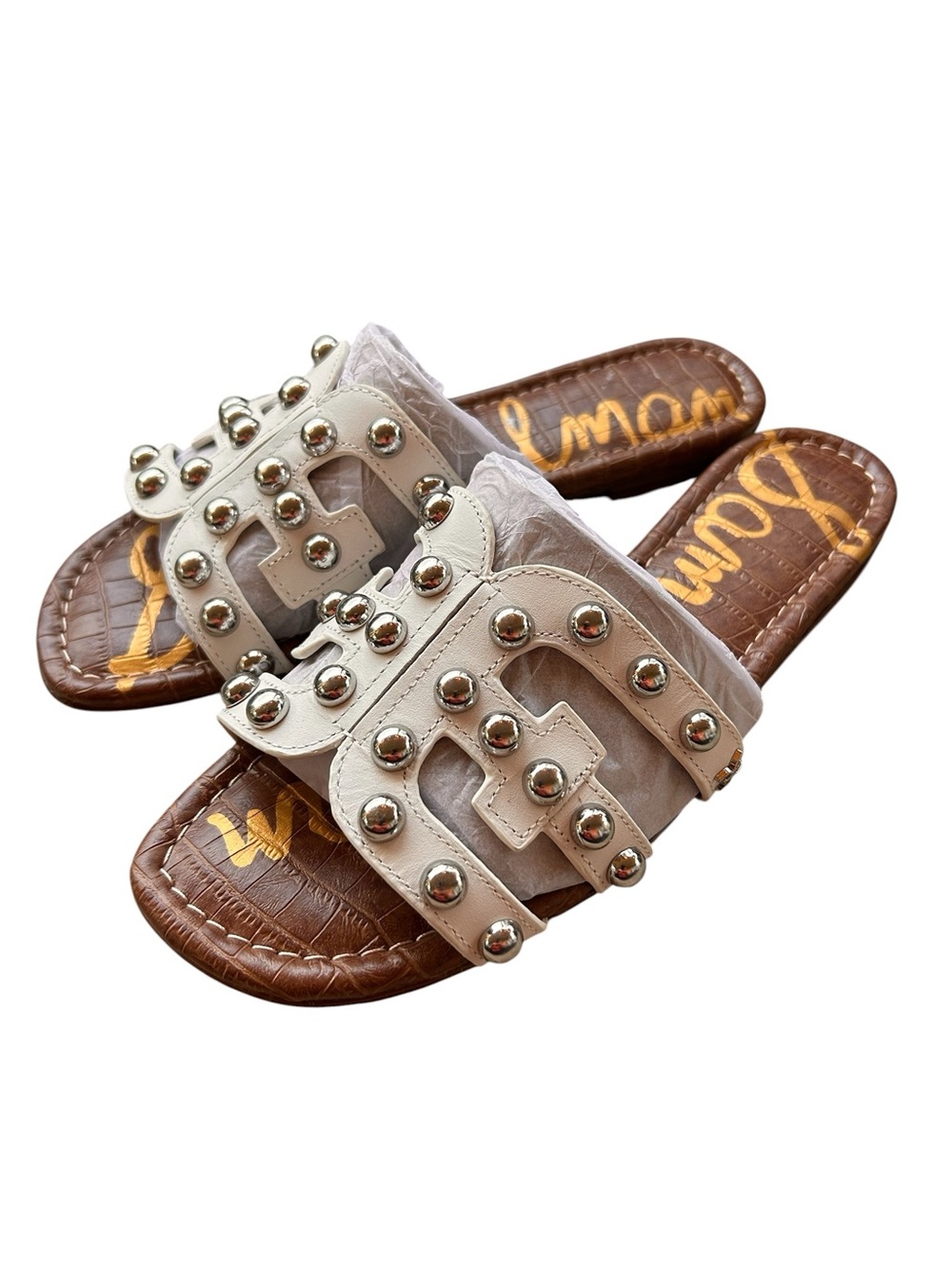 Sam Edelman Bay White Studded Slide Sandals sz 8 nwot